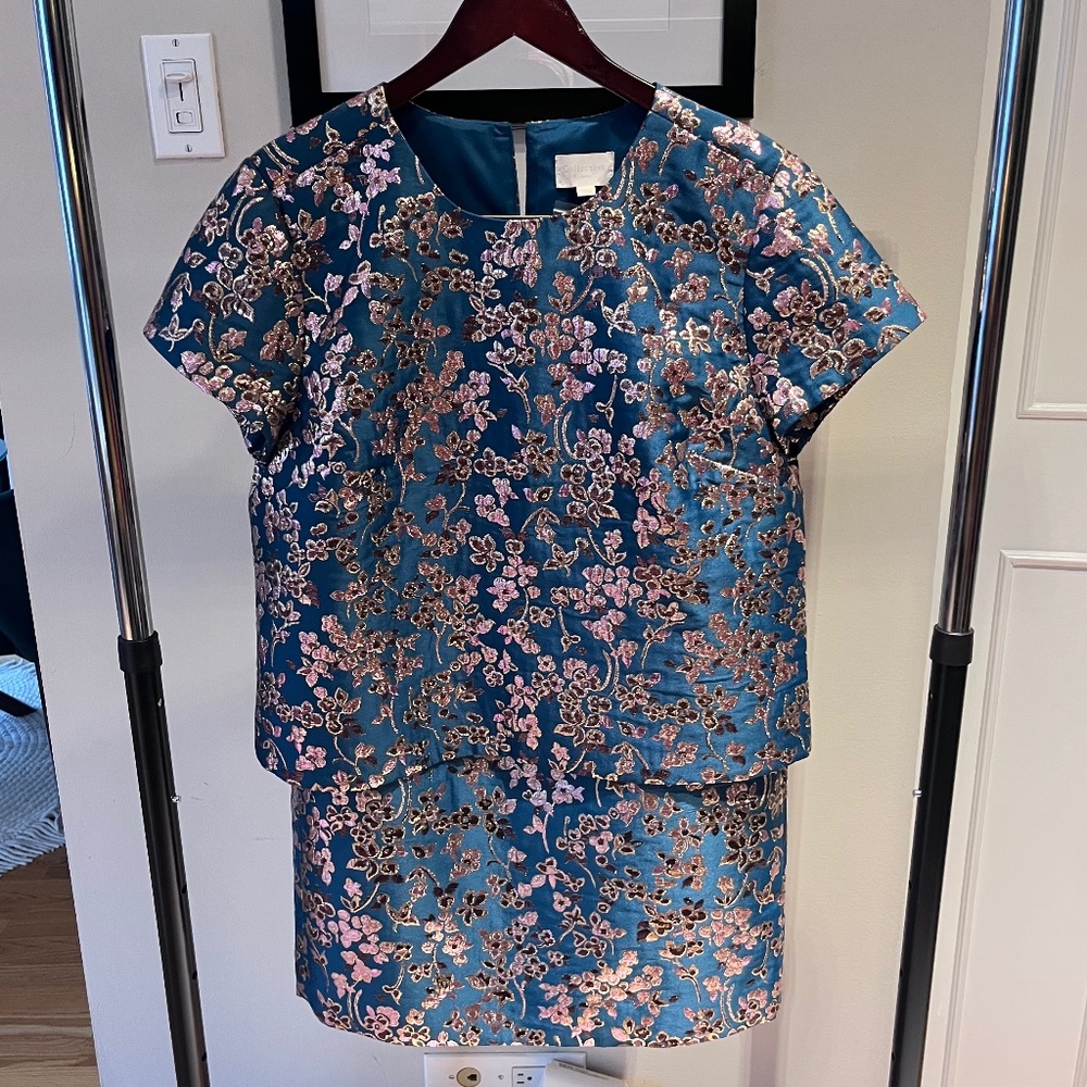J. Crew Blossom Metallic Jacquard Two-Piece Skirt Set - Size 14